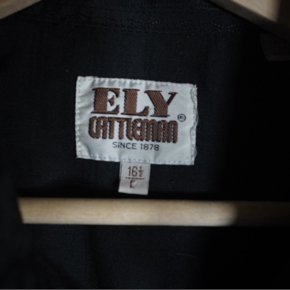 Ely Cattleman Western Pearl Snap Shirt Men L 16.5 Black Stripe Short Sleeve - Picture 4 of 9